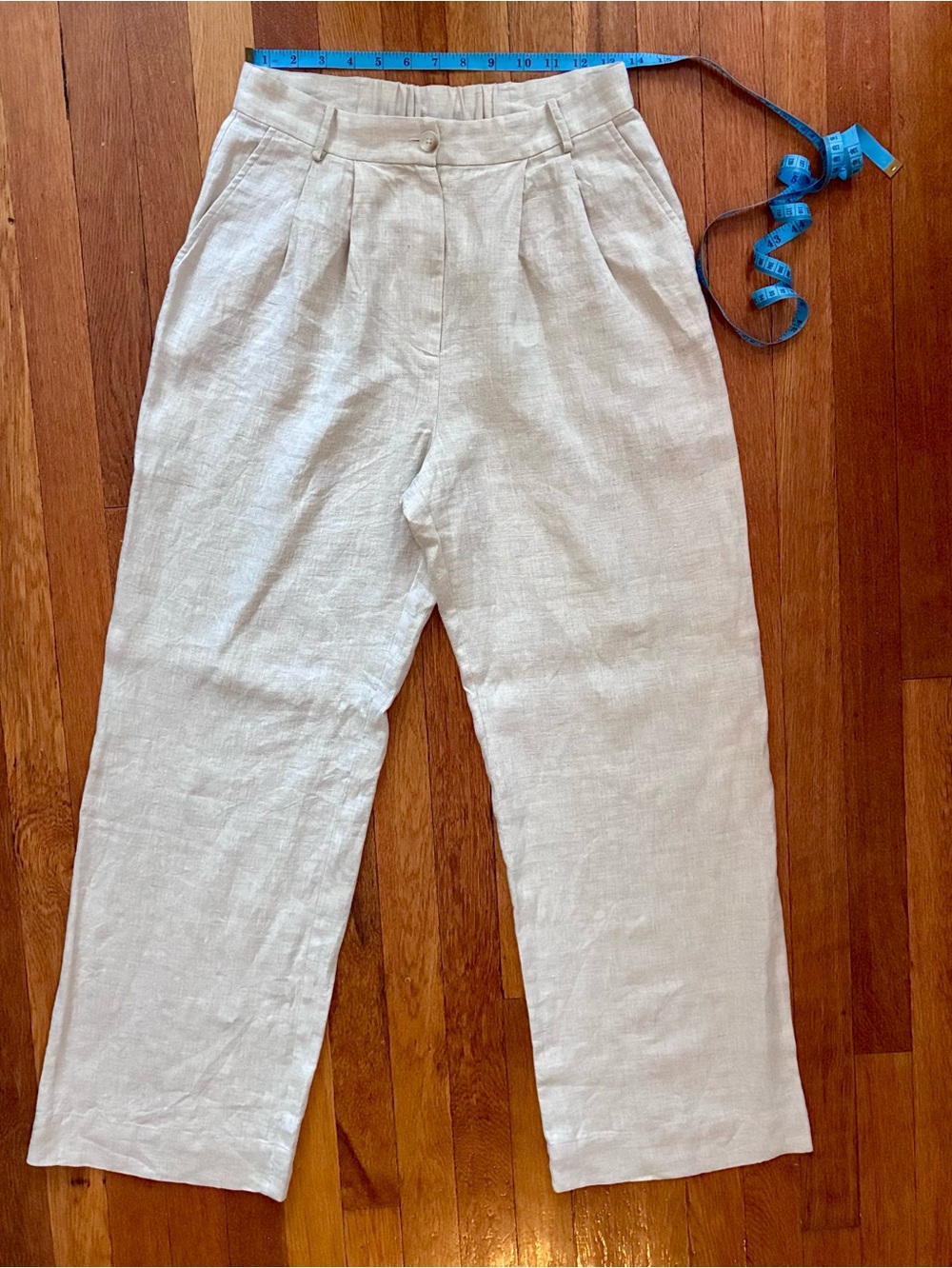 The Drop Amalia Elegant Natural 100% Linen Wide Leg Pants- Size Small